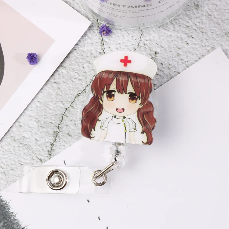 Мультфильм выдвижной брелок для ключей медсестры рабочие держатель карт