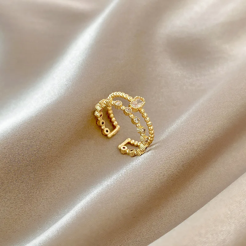 

Niche High-end Design Sense Double-sided Zircon Ring Female Index Finger Ring Opening Adjustment Ring Resizable Rings for Women