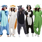 Пижама-комбинезон для взрослых, енот, кошка, хамтаро, медведь, волк, животные из мультфильма, осенне-зимняя флисовая одежда для сна, Детский костюм на Хэллоуин