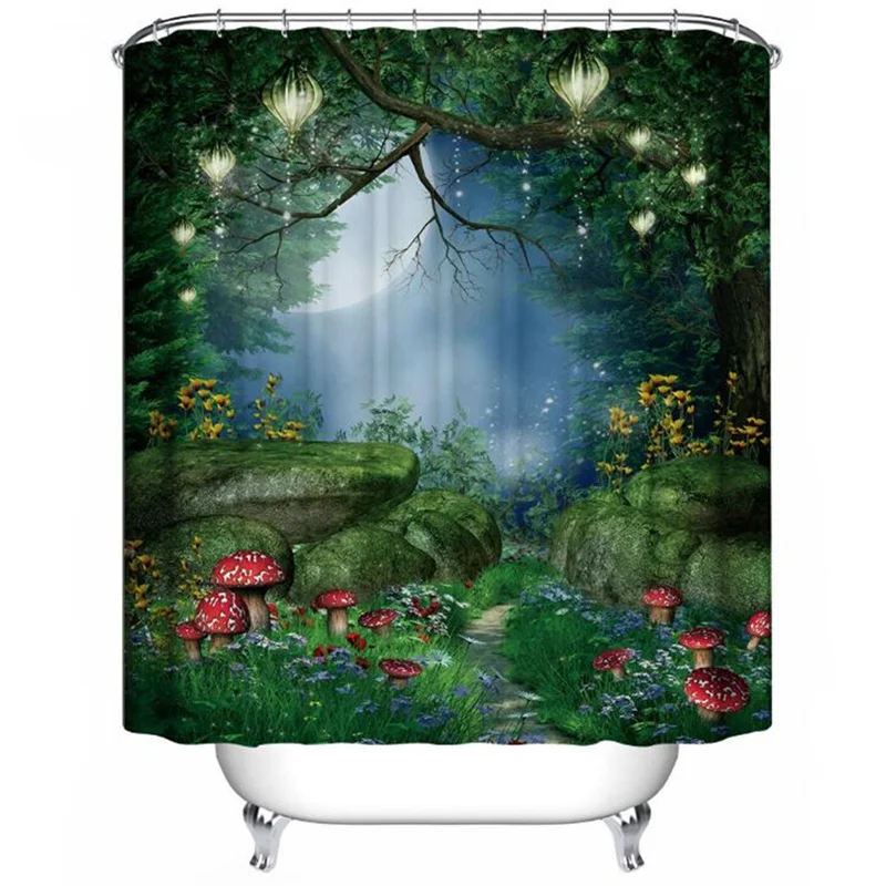 

Rural Landscape Creek Stone Lotus Buddha Shower Curtain Bathroom Curtain Frabic Waterproof Polyester Bathroom Curtain with Hooks