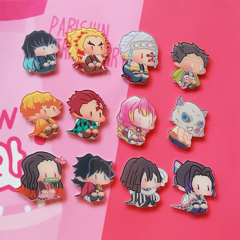 

New Kawaii Anime Demon Slayer Kamado Tanjirou Nezuko Agatsuma Zenitsu Cartoon Brooch Acrylic Badge Ornaments Toys for Boys Gift