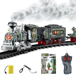 Electric Smoke RC Steam Train Track Simulation Model Remote Control Conveyance Car Rechargeable Set 
