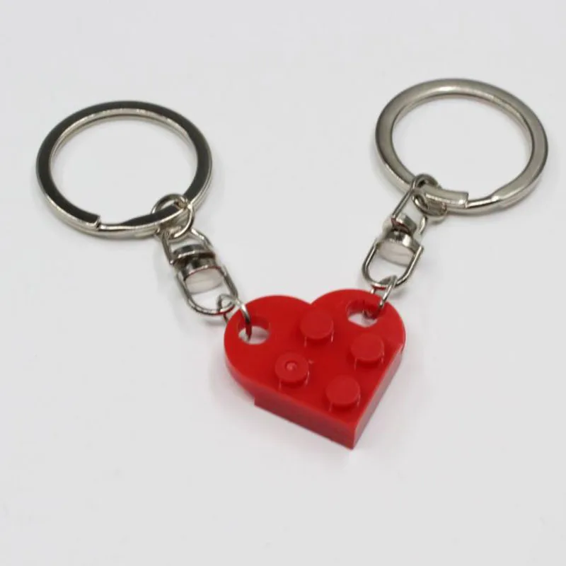2Pcs Cute Love Heart Brick Keychain for Couples Friendship Women Men Girl Boy 2021 Lego Elements Key Ring Birthday Jewelry Gift