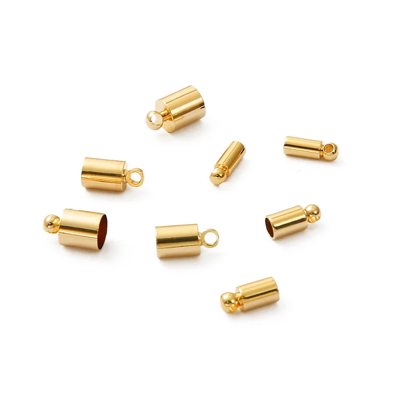 

4Pcs 3 4 5 6mm 18K Gold Plated Copper End Caps Crimp Leather Cord Wire Metal End Cap Crimps Clasps for Jewelry DIY Making
