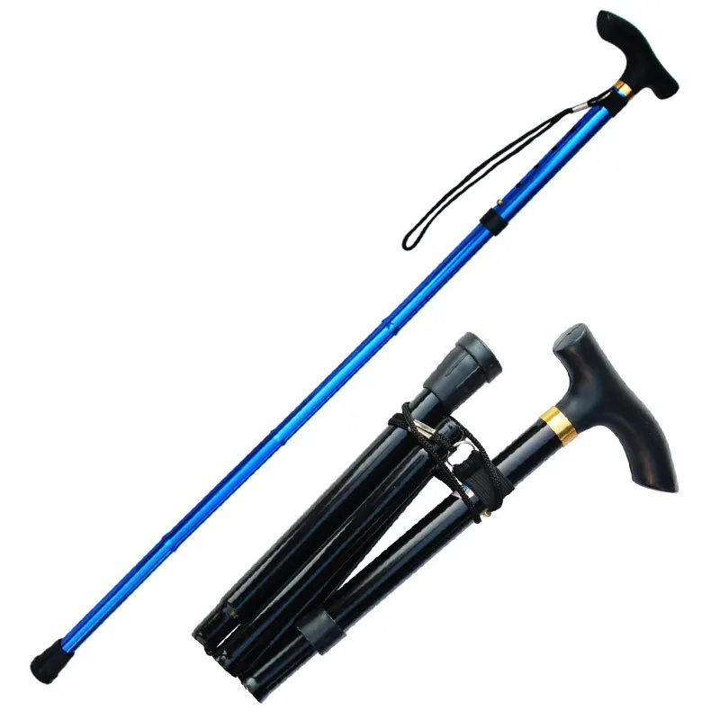 

Elderly walking stick, adjustable aluminum alloy 5-section folding multifunctional walking stick, telescopic stick