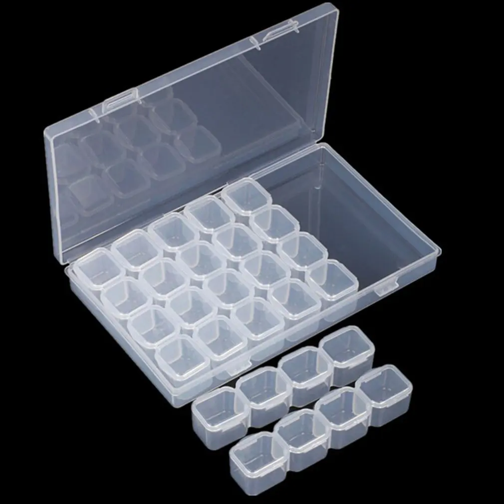 

Plastic Manicure tool box 28 grid alone open mini drill box anti-fall jewelry box transparent storage box