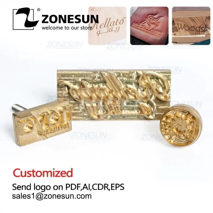 

ZONESUN Custom Logo Brass Mold Leather Branding Iron Wood PU Copper Stamping Mold Plate For Machine Hot Foil Stamp
