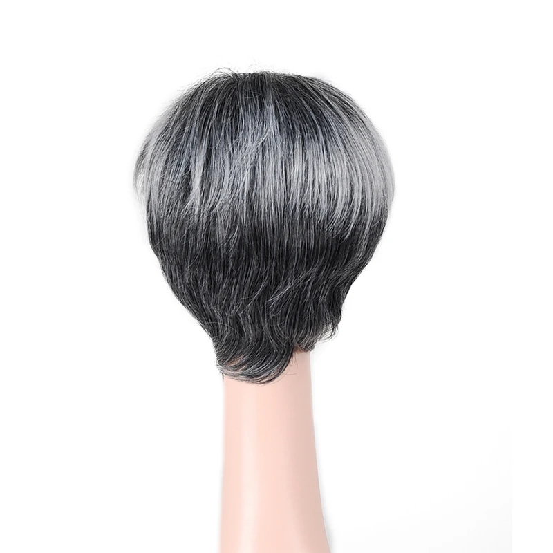 Короткие парики Pixie Cut для черных женщин Омбре серые волосы термостойкие