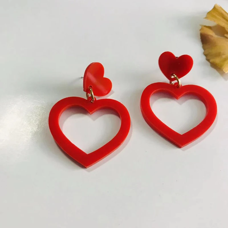 DM большое сердце кулон серьги Мода Harajuku красивая девушка подарок Красный