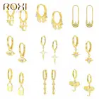 Серьги-кольца женские из серебра 925 пробы с разноцветными кристаллами