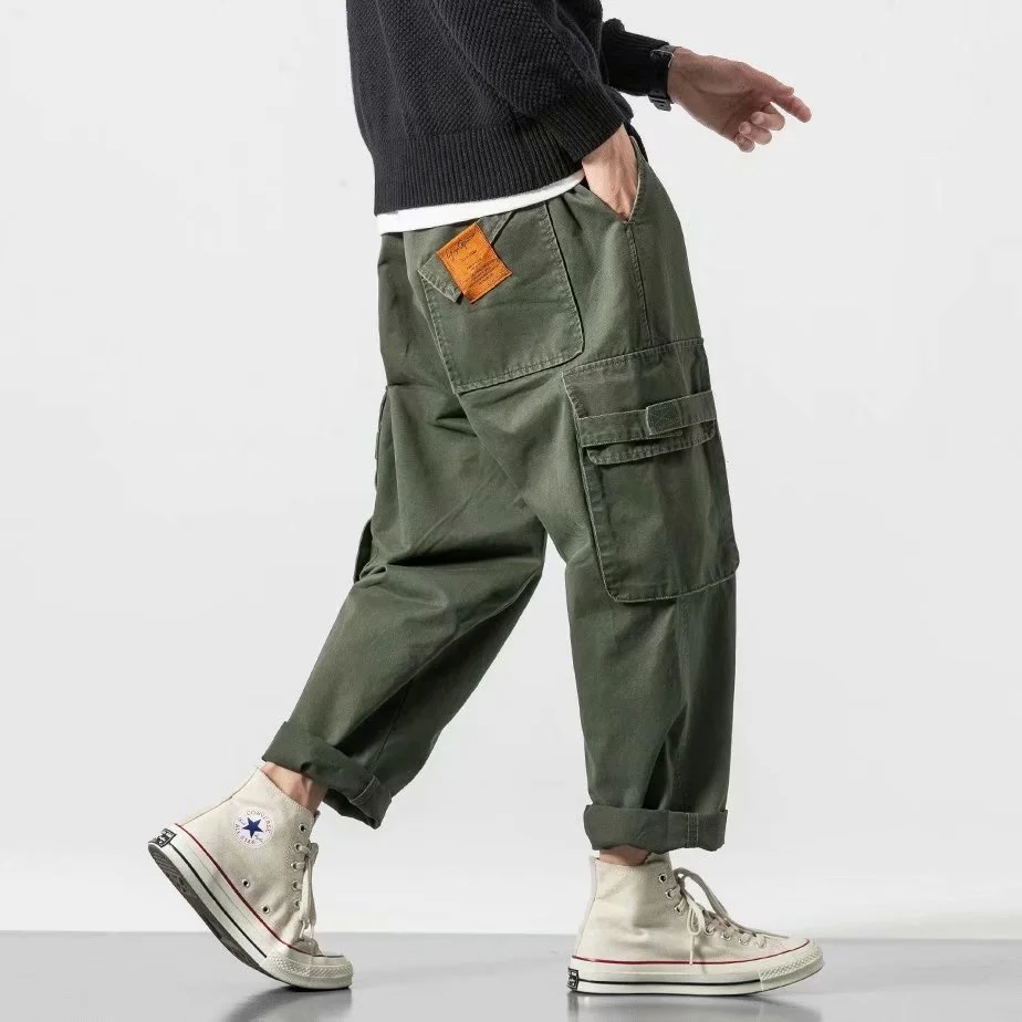 

Bolsos laterais carga harem joggers calças dos homens 2021 militar do exército verde calças casuais harajuku streetwear moletom