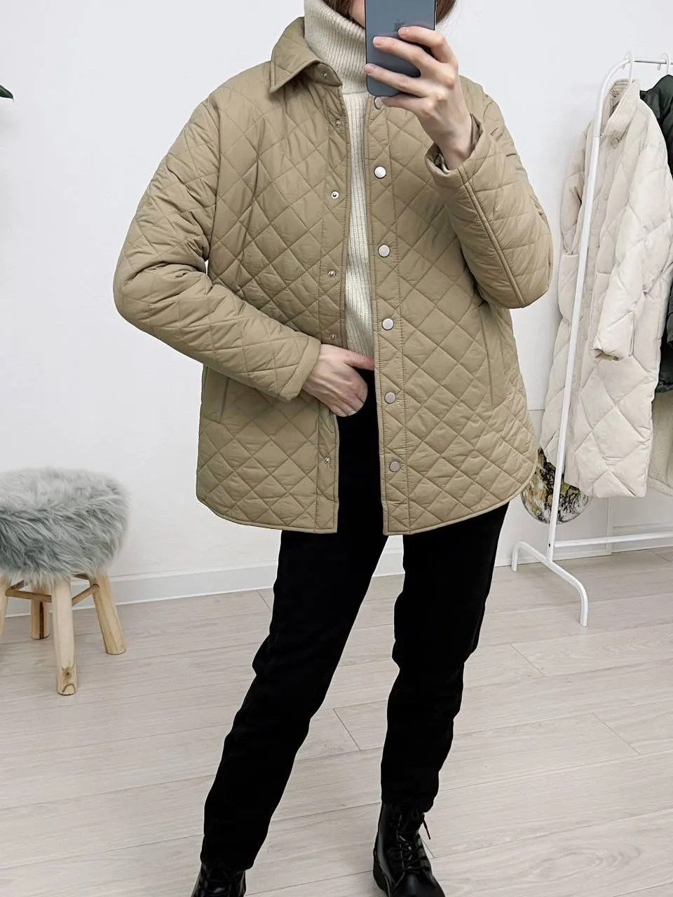 Женская однобортная парка свободная куртка в стиле ретро с воротником-стойкой и