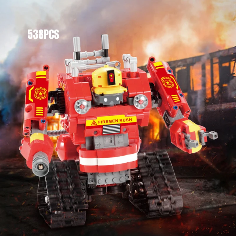 

technical transformation Fireman robot block Crawler Fire engine Truck 2in1 2.4Ghz rc brick WITH SOUND remote control toy