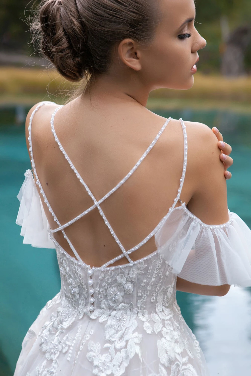

New Arrival Beach Wedding Dress Off The Shoulder Lace Sexy Bridal Dresses 2020 Puff Sleeves Vestidos De Novia Criss Cross Back