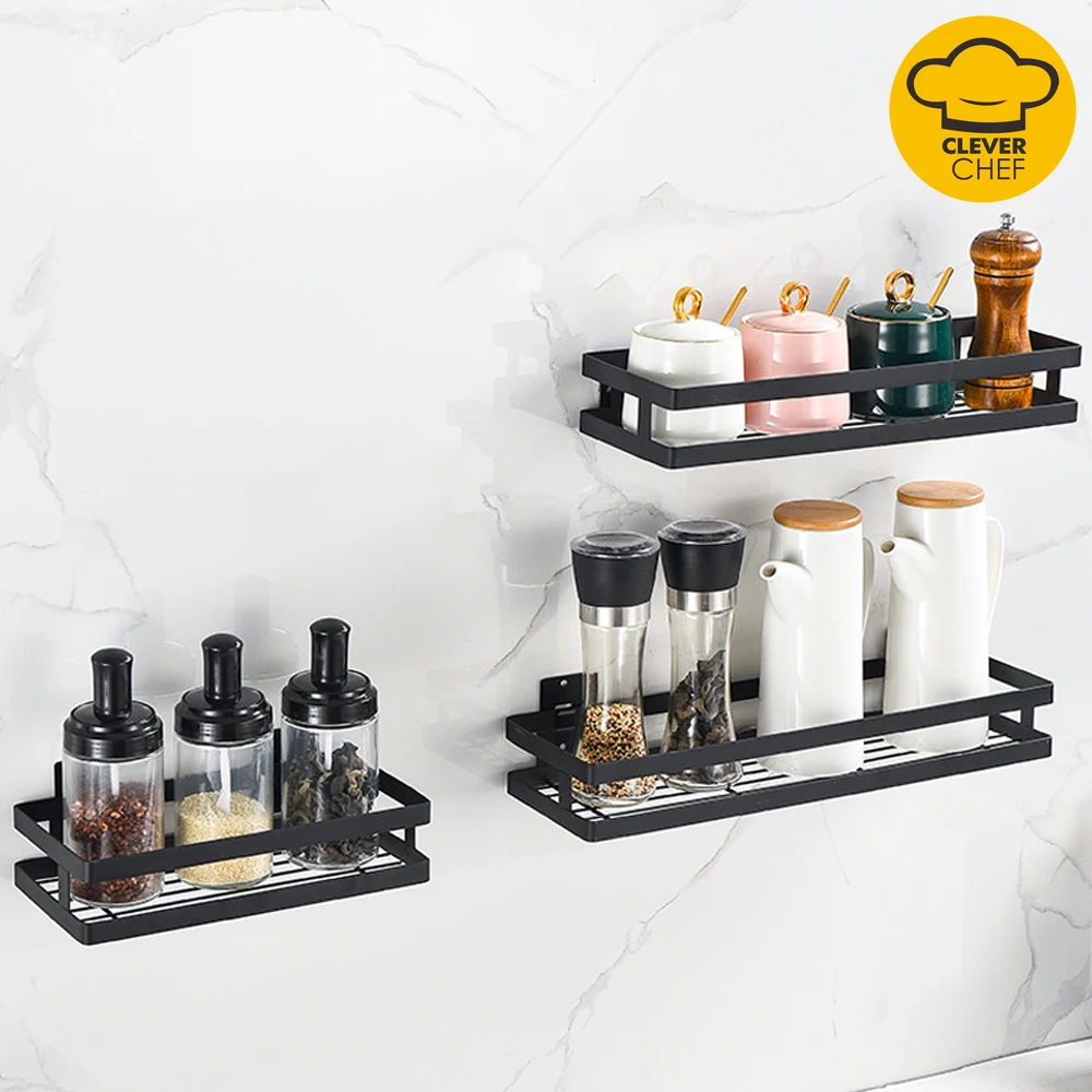 

Kitchen Organizer Wall Mount Bracket Holder Wall Storage Shelf For Spice Jar Rack Cabinet Shelves Kitchen Gadgets Supplies