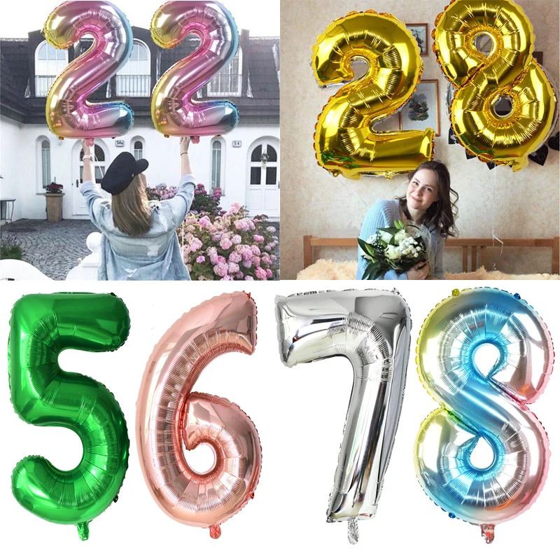 

32inch Foil Number Balloon Color Rainbow Gold Green Rose Gold Silver Balloon Home Birthday Party Baby Shower Holiday Decoration