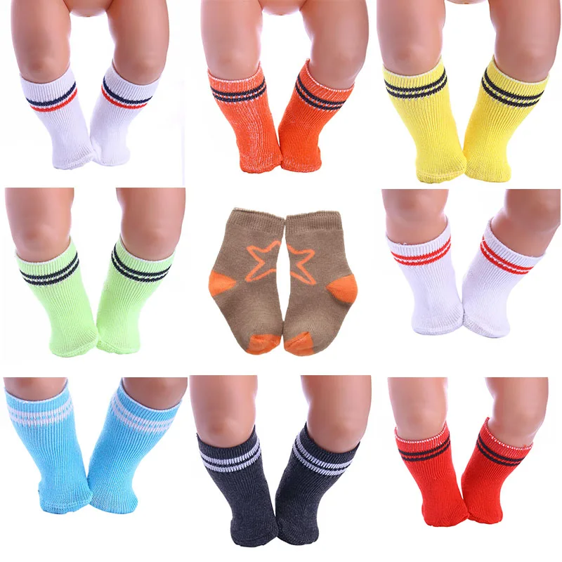 

10 Sets Cute Socks Doll Clothes Fashion Daily Casual Wear For 18Inch American Doll&43Cm Born Baby Accessories ,Generation Gift