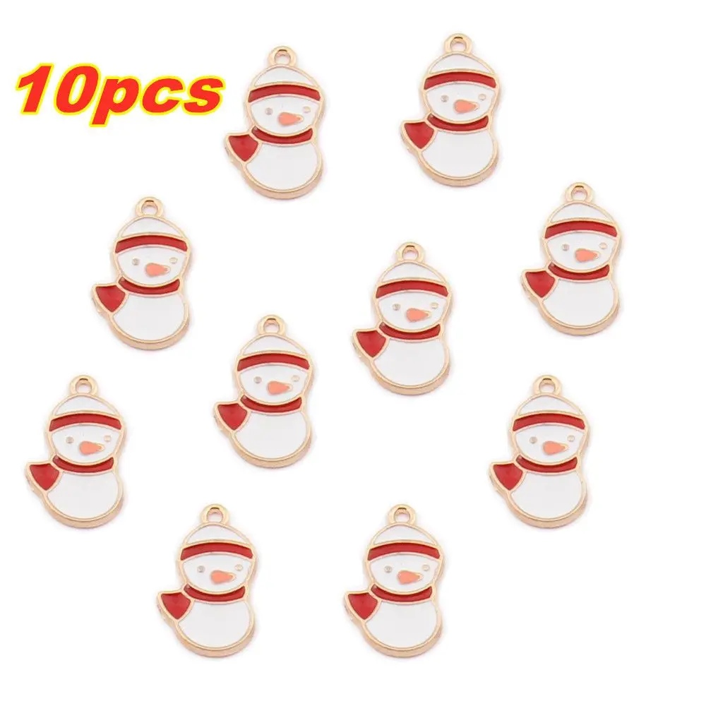 

10pcs Handmade Craft Bells Enamel Snowman Earrings Elk Charms Pendant Santa Claus Christmas Tree
