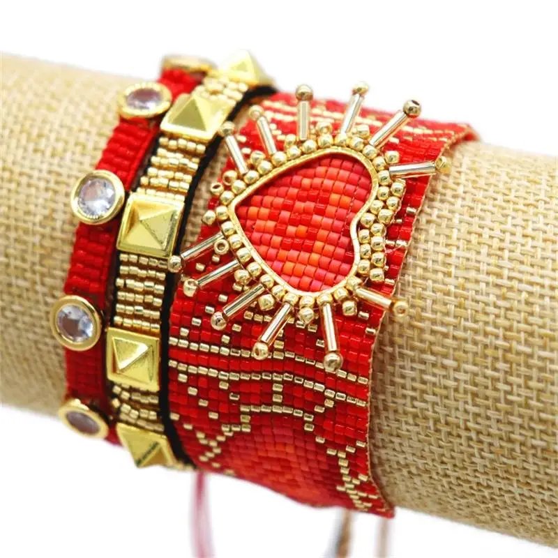 

GRAPES MIYUKI Heart Shape Bracelet Handmade Woven Crystal Charm Bracelets Pulseras Mujer Moda 2021 Fashion Red Jewelry Bileklik