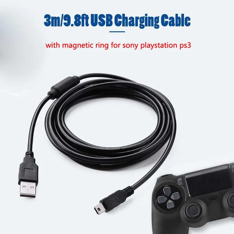 3m/9.8ft зарядка через usb кабель с магнитным кольцом для PS3 Беспроводной контроллер USB