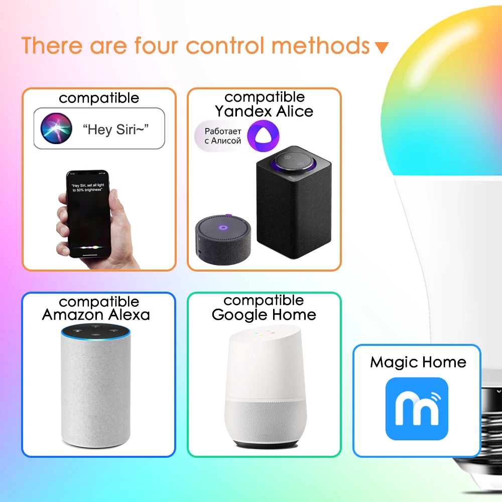 Светодиодный WIFI умный светильник B22 Лампа Alexa Google Home Yandex станция Alice Siri Голосовое