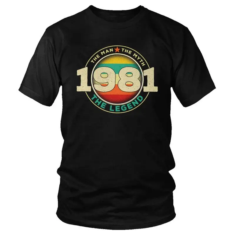 

Винтажные Легенда 1981, мужская мода, футболка с коротким рукавом и 40th подарок на день рождения футболки 100% хлопковая футболка, одежда