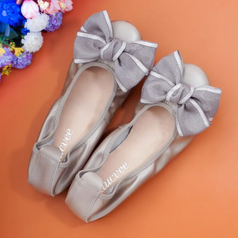 

Genuine Leather Big Bow Woman Flat Shoes Size 44 Ballet Flats Women Loafers Women Flats 2021 Spring Handmade Casual Women Shoes