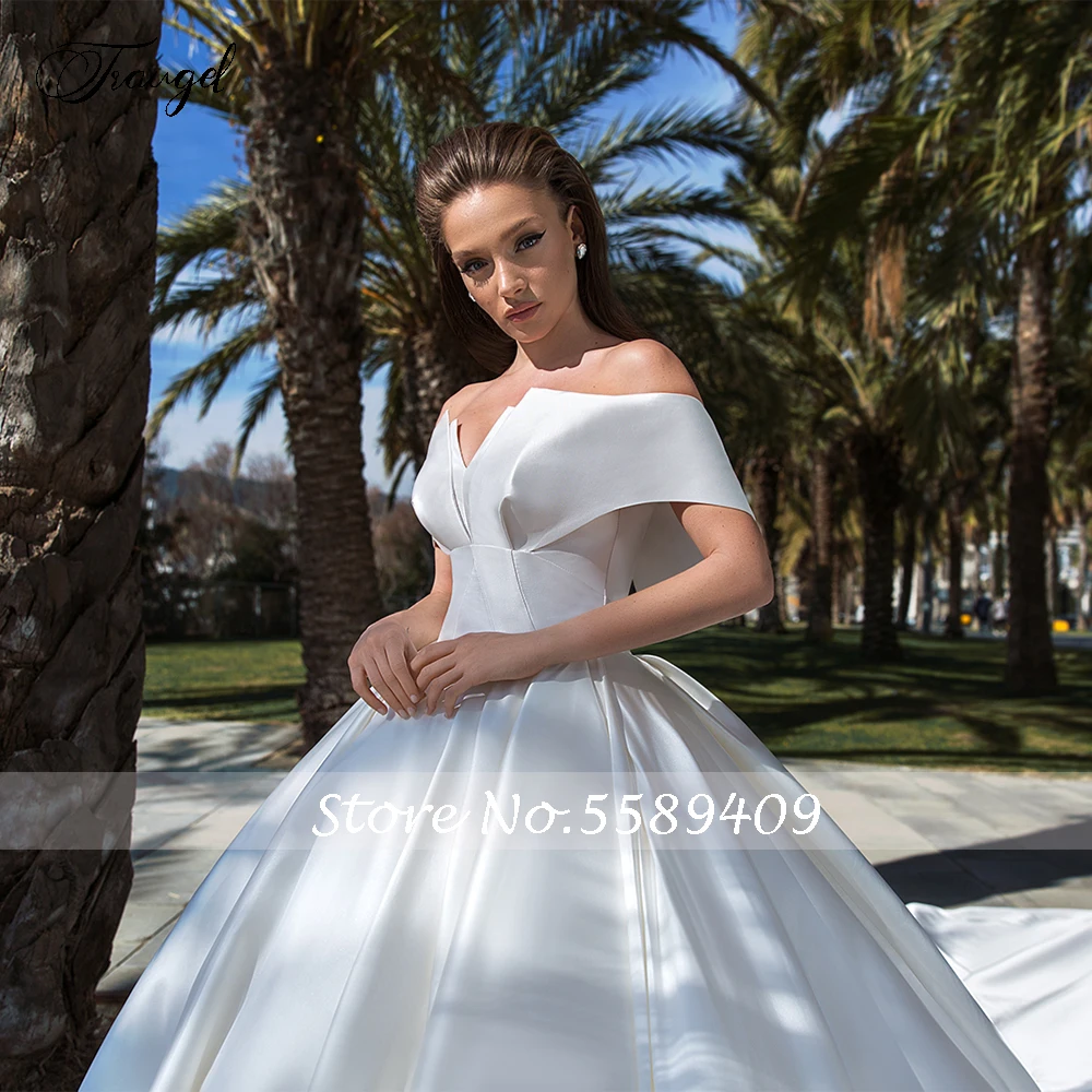 

Traugel Vestidos De Novia Sexy Boat Neck Ball Gown Wedding Dresses Off The Shoulder Backless Cathedral Train Satin Bridal Gown