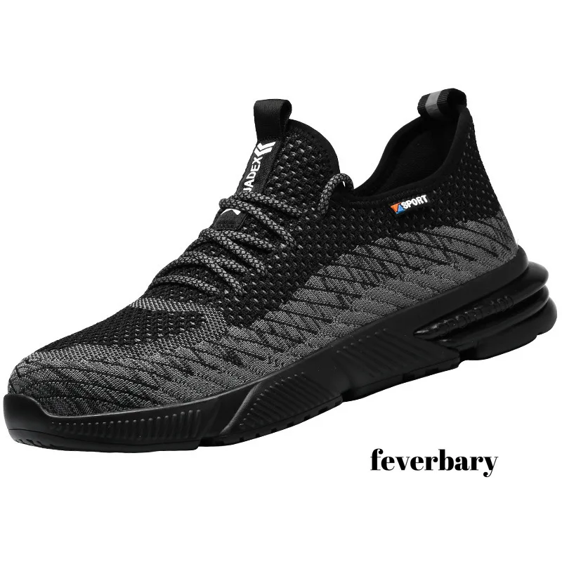 

Feverbary Summer Indestructible Work Shoes Men Steel Toe Air Safety Boots Puncture-Proof Work Sneakers Breathable Safety Shoes
