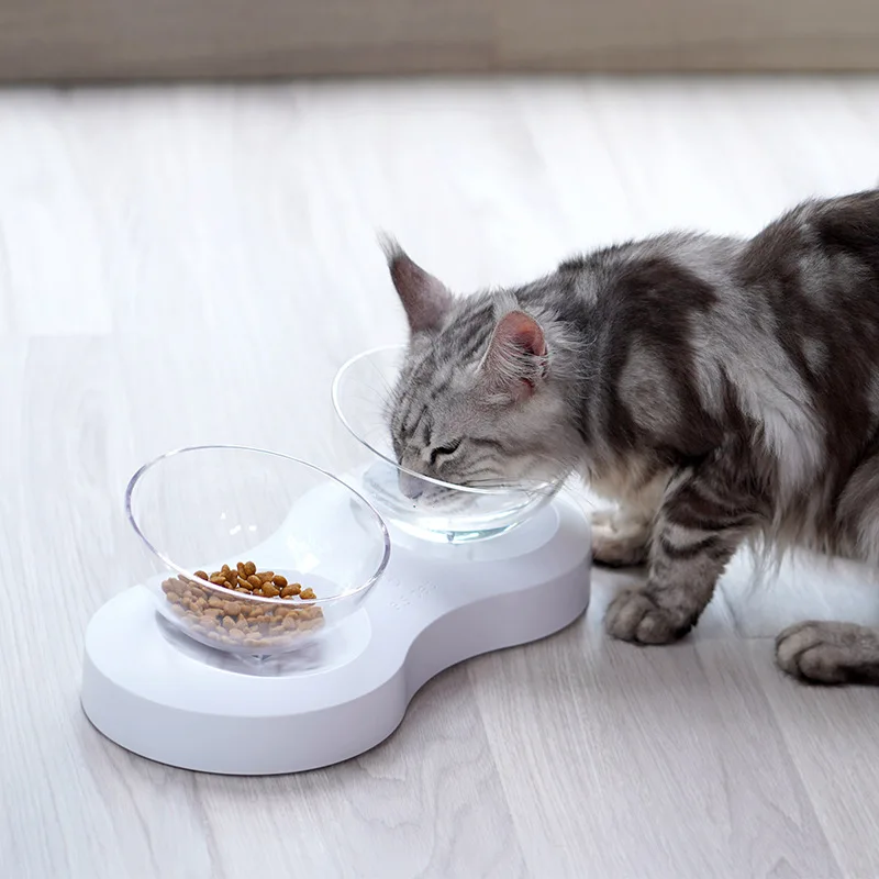 

20-degree adjustable cat bowl is designed for cats with a pet bowl drinking cat food bowl slanted transparent cat double bowl