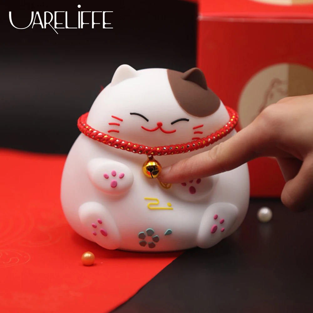 

UARELIFFE Cute Silicone Night Light Touch Sensor Remote Lucky Cat Lamp Decoration For Baby Kids Children Bedroom Decor Gift Toy