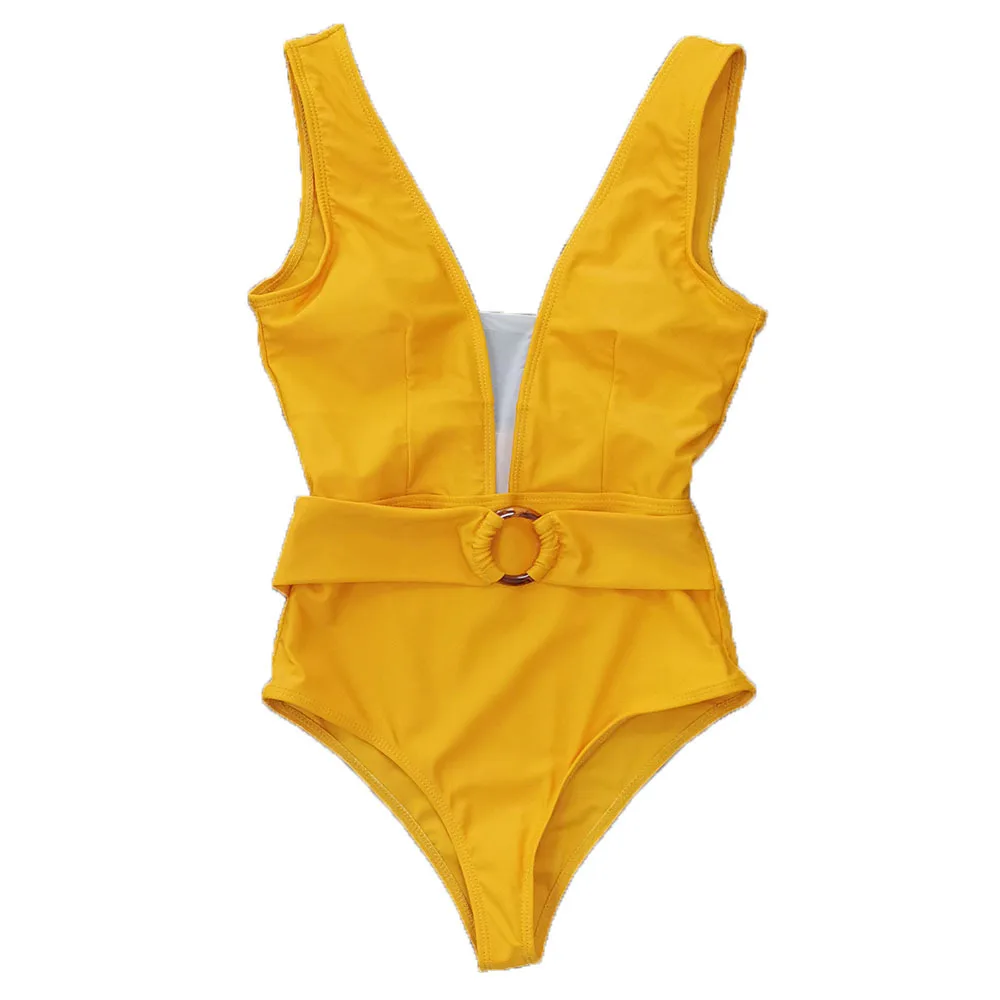 

2021 new swimsuit solid color sexy deep V bikini