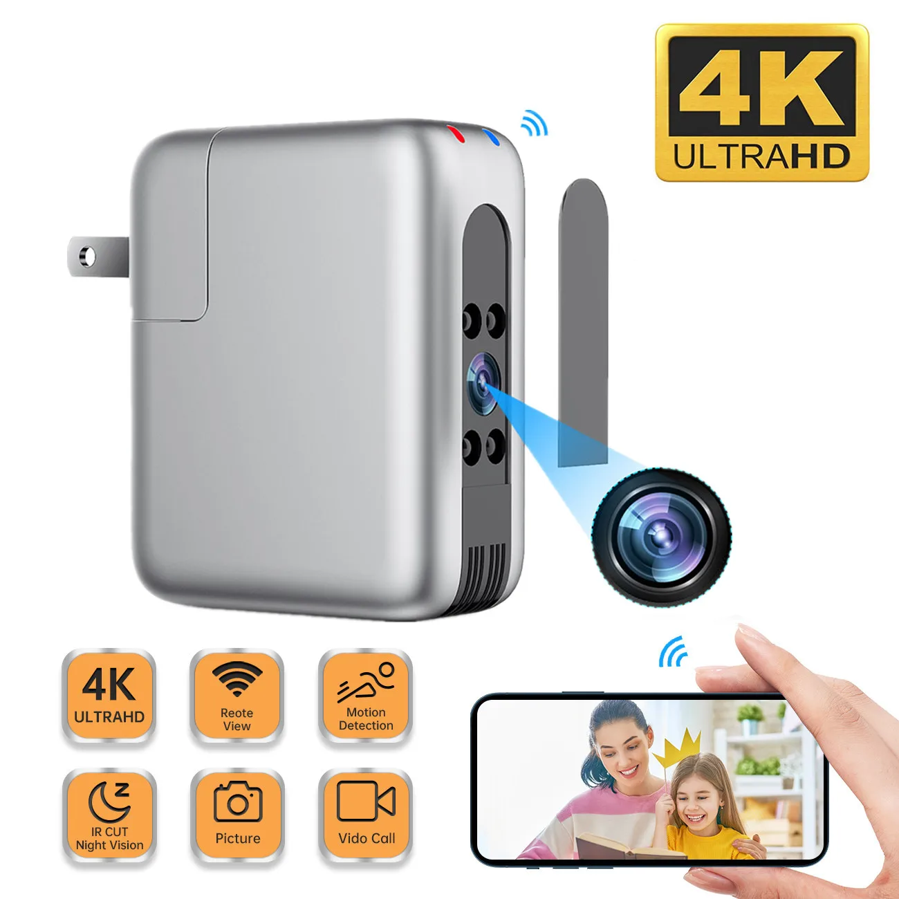 Hd 4k wi fi mini câmera espia usb carregador micro câmera de vigilância segurança visão noturna movimento detecção remota câmera ip cam