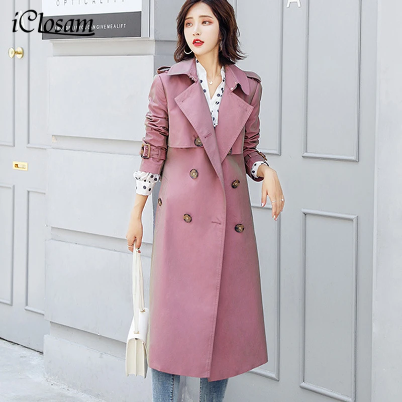 IClosam бренд осень женский классический розовый плащ Повседневная Женская