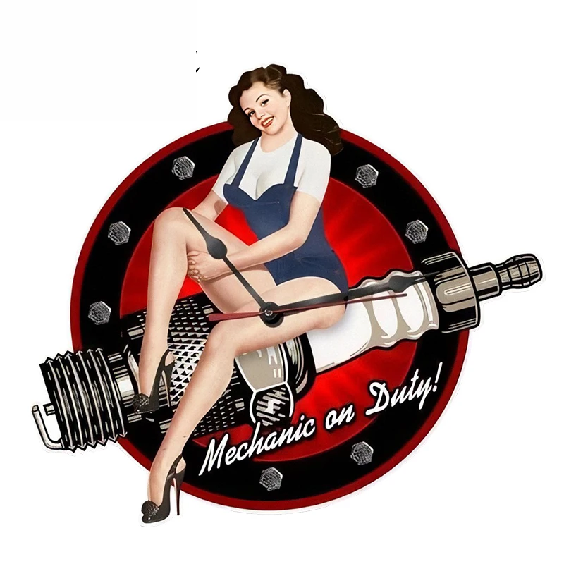 

Dawasaru 3D Car Styling Retro Pin Up Girl Tin Sign Spark Plug Shape Car Window Decal JDM Car Stickers Sexy Graphic 13cm*11cm