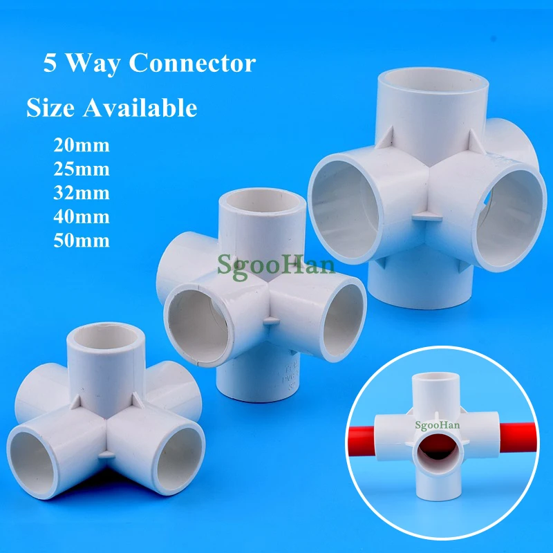 

Трехмерный 5-ходовой соединитель для водопроводной трубы из ПВХ, 2 ~ 50 шт., ID 20 ~ 50 мм 3D, адаптер для оросительной трубы сада, фитинги стандартного соединения