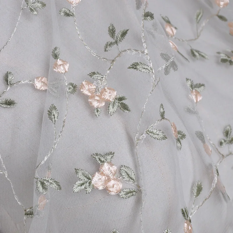 Floral Embroidered Tulle Fabric Mesh Lace Fabric Material for Sewing Dress,Wedding,Children Clothing,by the yard