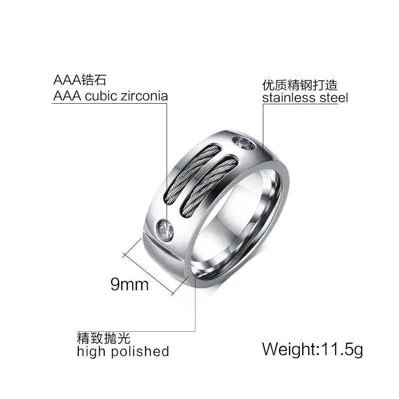 Мужские витые классические кольца из нержавеющей стали с камнями CZ уникальные