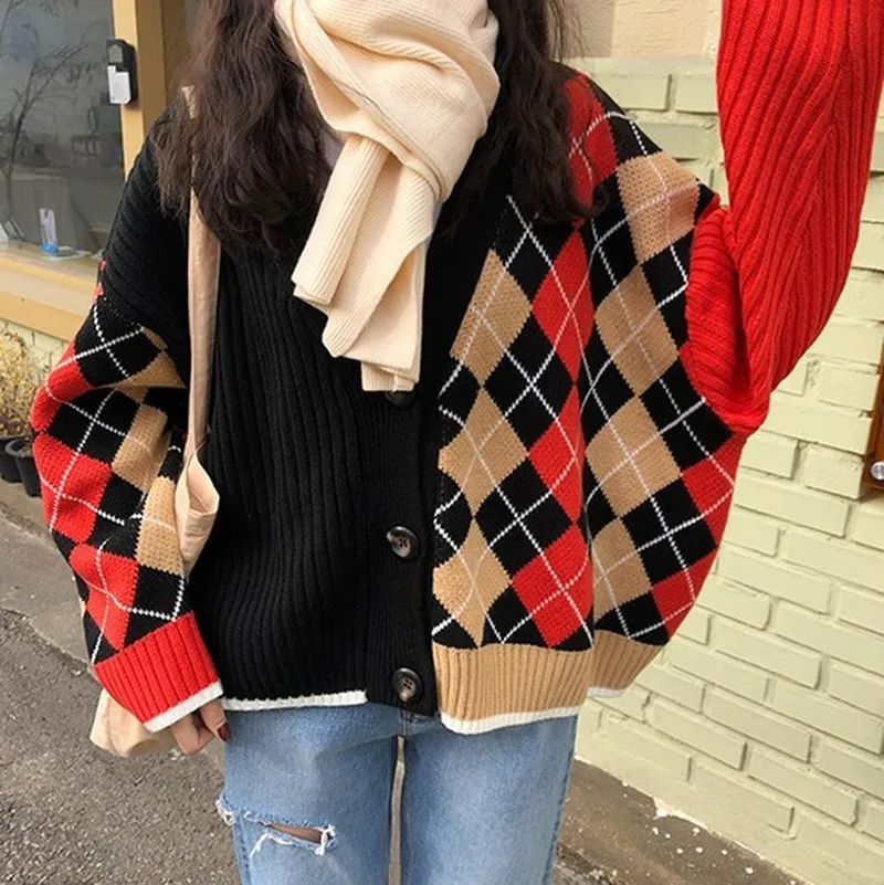 Gagarich Sweater 2019 Asymmetric Retro Geometric Pattern Embroidered Autumn Winter Thick Warm Knitted Cardigan Tide |