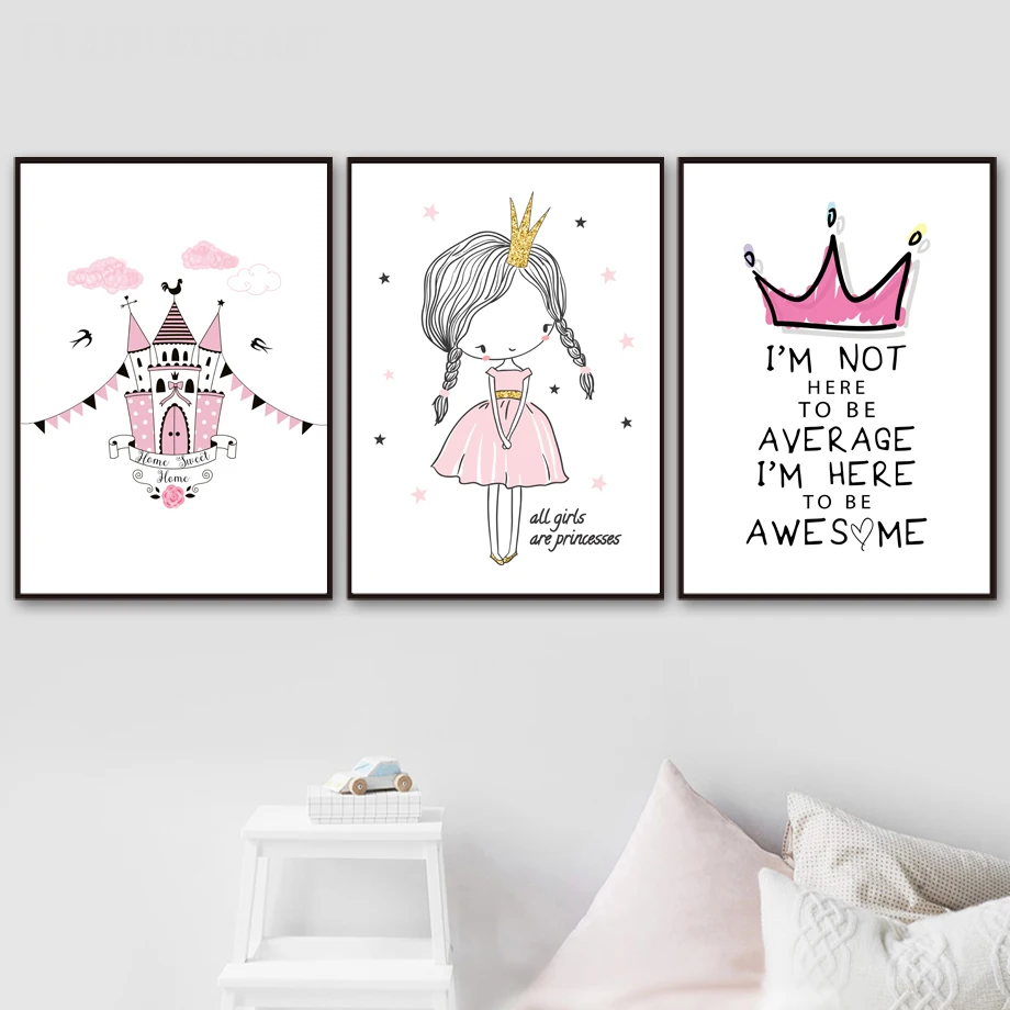 

Little Princess Pink Palace Quotes Wall Art Canvas Painting Wall Pictures Baby Girl Room Home Decor Nordic Posters And Prints