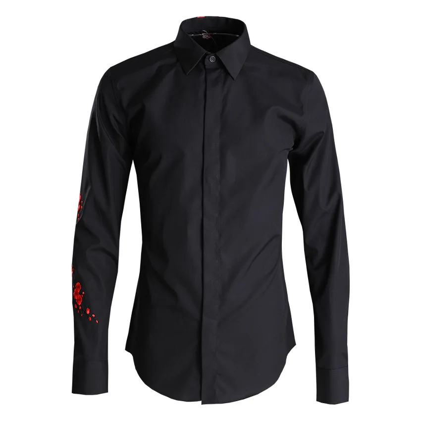 

Men's Clothing 2021 New Plum Blossom Trend Men's Business Casual Shirt Fashion Chinese Style Embroidery Long-sleeved Shirt