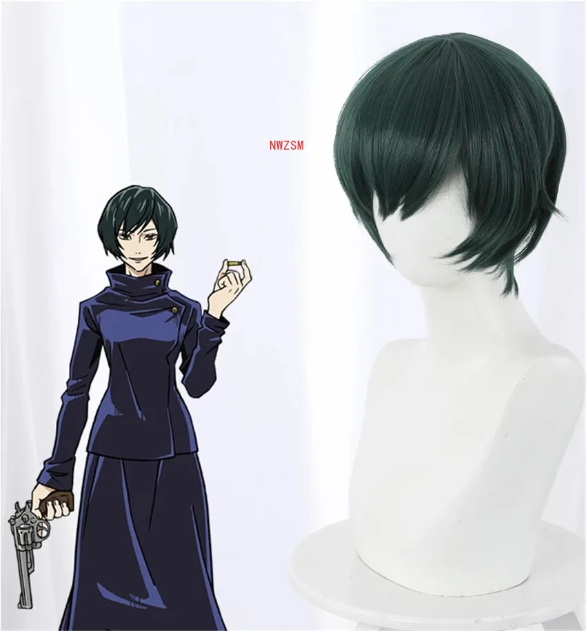 

30CM/11.81in Anime Jujutsu Kaisen Zenin Mai Cosplay Wig Green Bobo Short Hair Woman Halloween Party Props