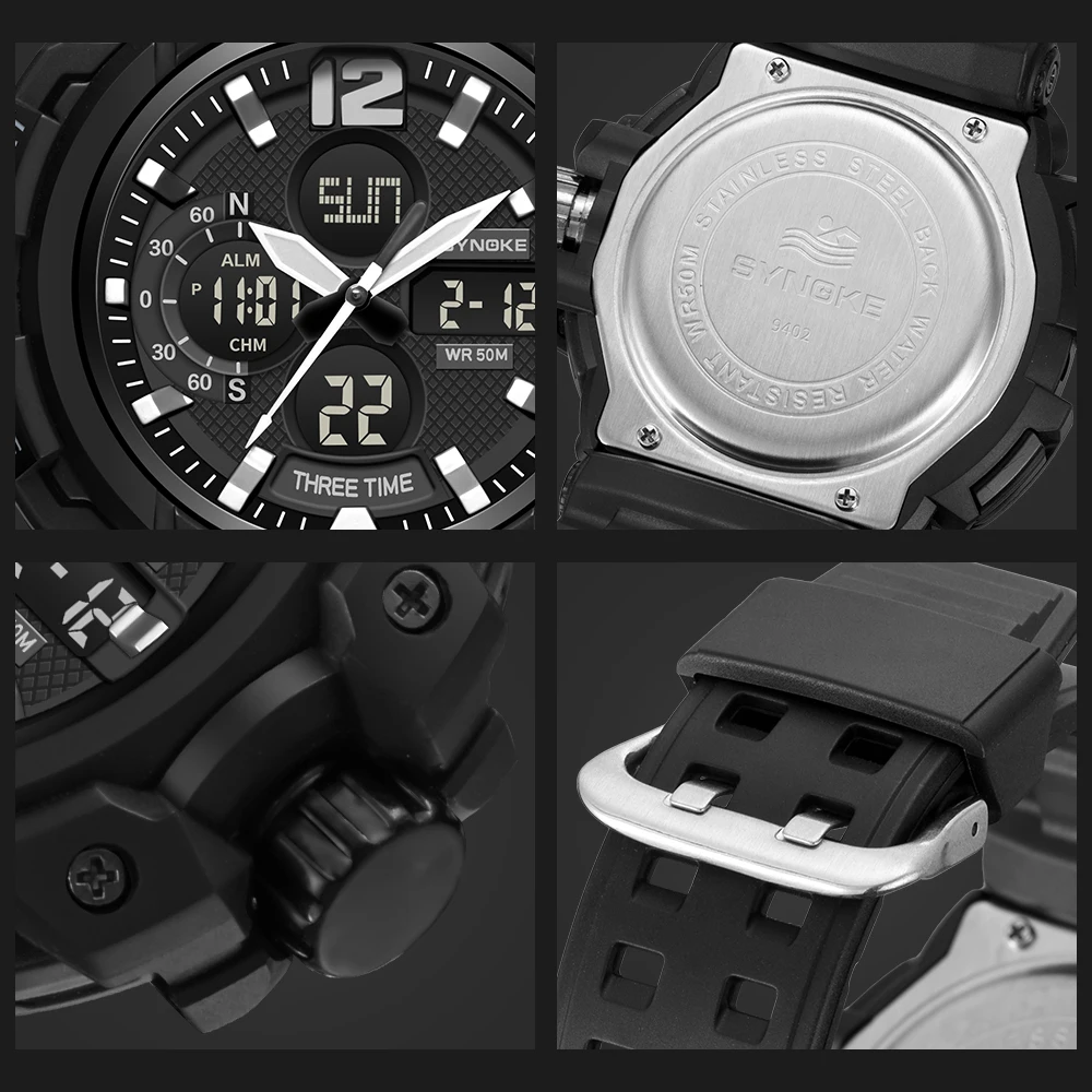 Для мужчин спортивные часы SYNOKE брендовые светодиодный цифровые аналоговые