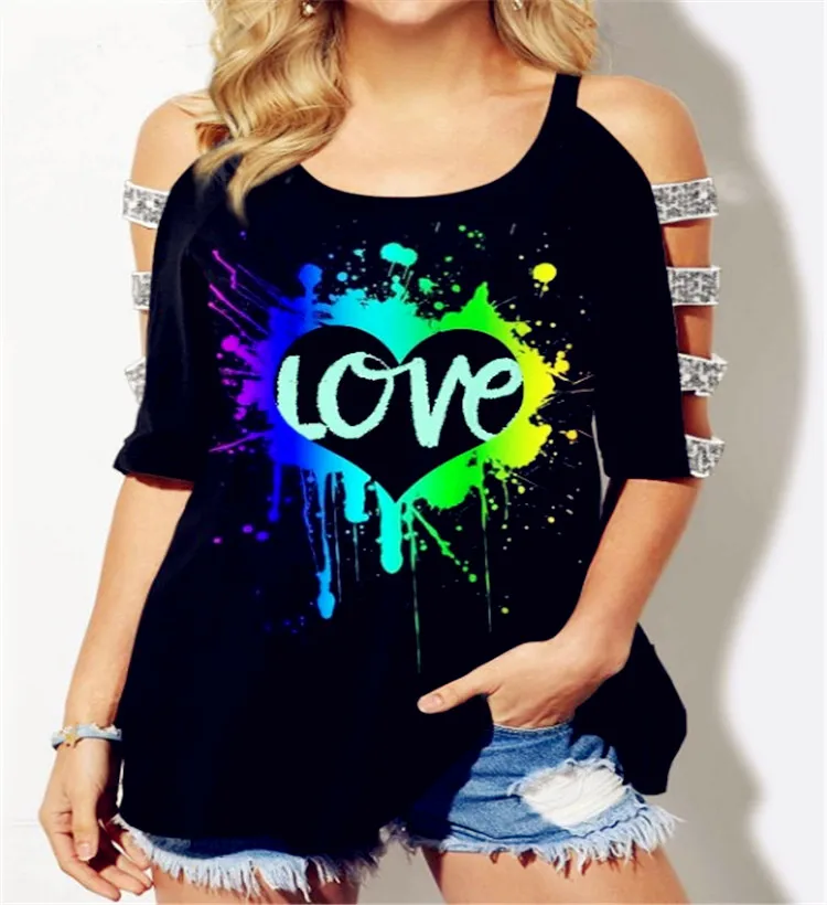 

Women Tees Female 2021 Big Large Off Shoulder Summer Befree Boho Sexy Casual Tops Femme Hole Out Ladies T Shirts Plus Sizes