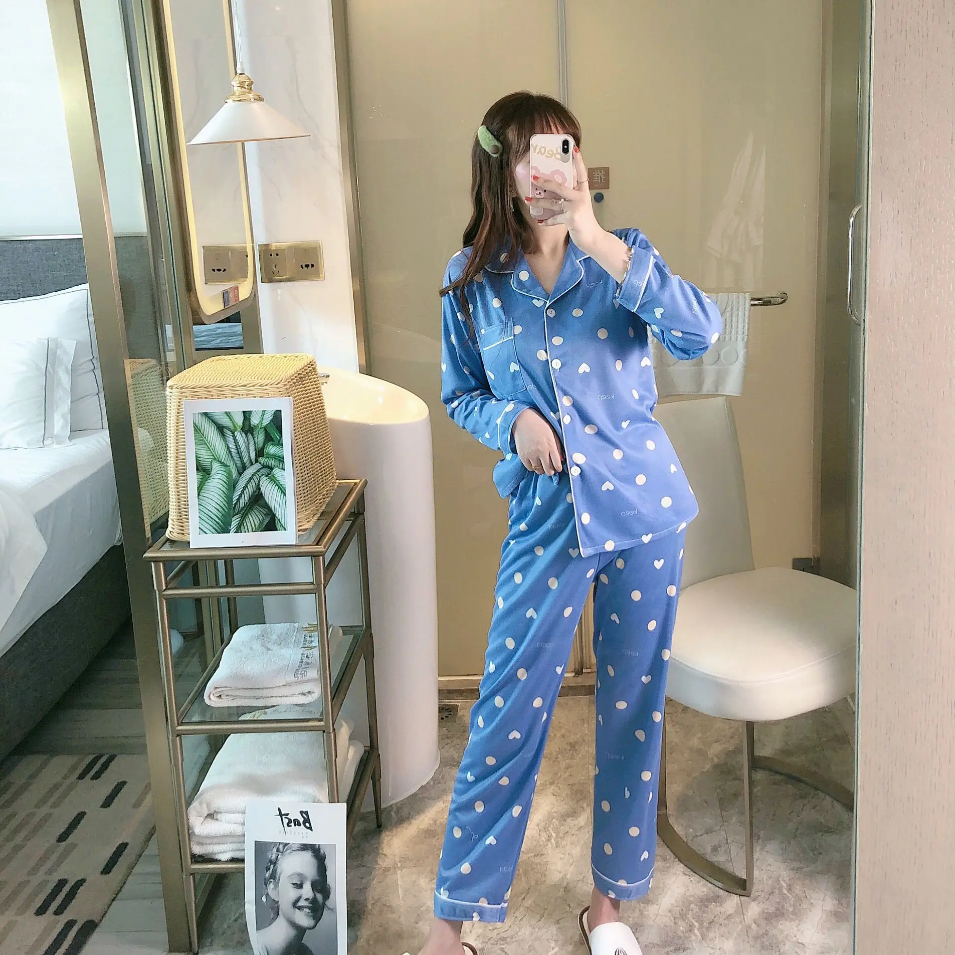 Spring Autumn Pajamas Women's Long Sleeve Sweet Lovely Cardigan Home Clothes Suit Lady Sleepwear Female Nightwear Sleep Wear