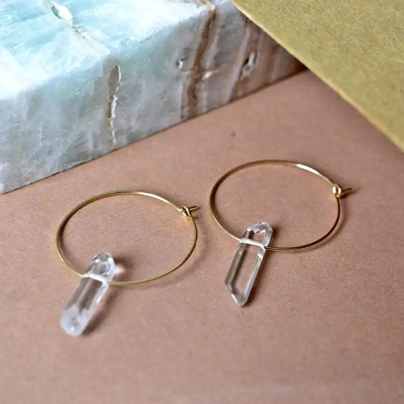 

Кварцевые позолоченные серьги-кольца с кристаллами, натуральные ювелирные изделия, подарки, Женская мода 2020