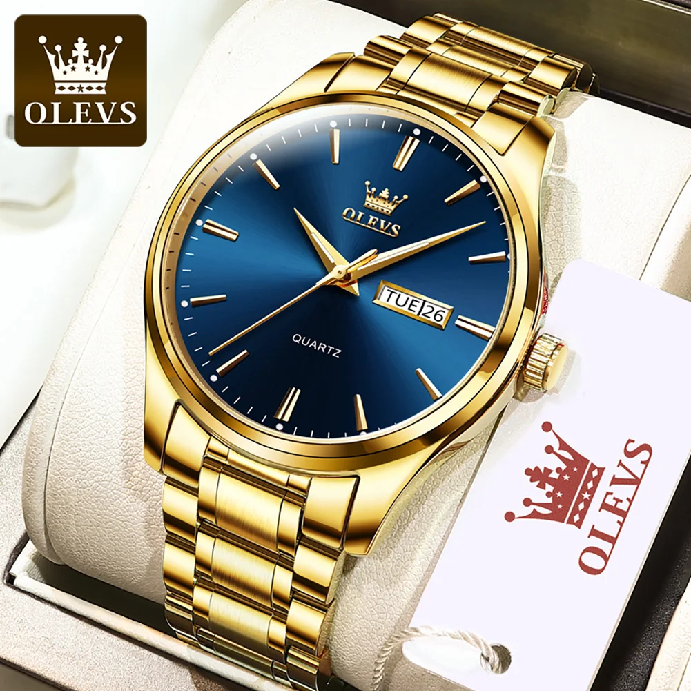 OLEVS Famous Brand Gold Luxury Men Watches Luminous Men's Fashion Watch Military Waterproof Quartz Wristwatch Relogio Masculino