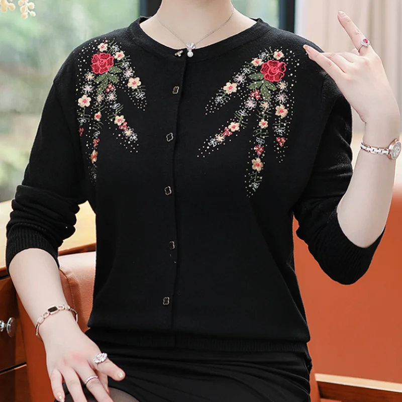 Женский кардиган свитер на пуговицах женская трикотажная рубашка с вышивкой