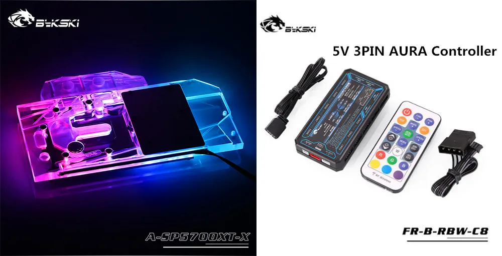 Block 5V Controller Bykski полный охват GPU водяной блок для VGA Sapphire RX 5700 XT Pulse, MSI RX5700XT мех/Evoke Dataland RX5700XT Красный Дьявол - Цвет лезвия: Block 5V Controller