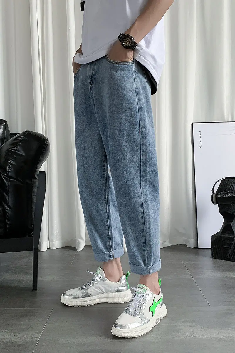 

2021 Spring And Summer New Youth Popular Men's Loose Solid Color Simple Jeans Fashion Casual All-match Straight Pants